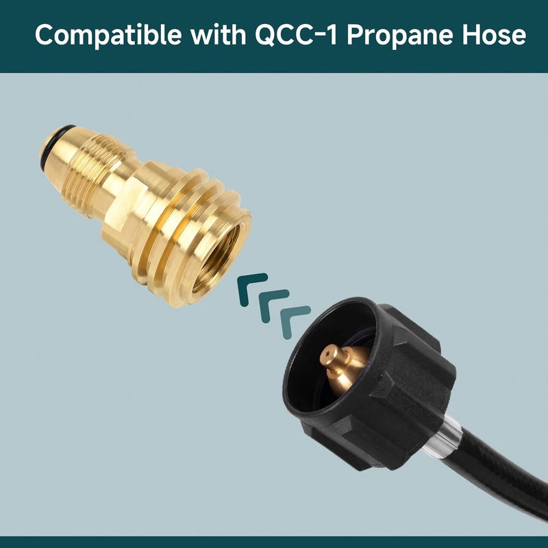 GASPRO Propane Tank Adapter, POL to QCC-1 Propane Fittings, Converts 100 lb LP Tank to Type-1 Hose or Regulator, Old to New, Solid Brass, 2 Pack - Image 4